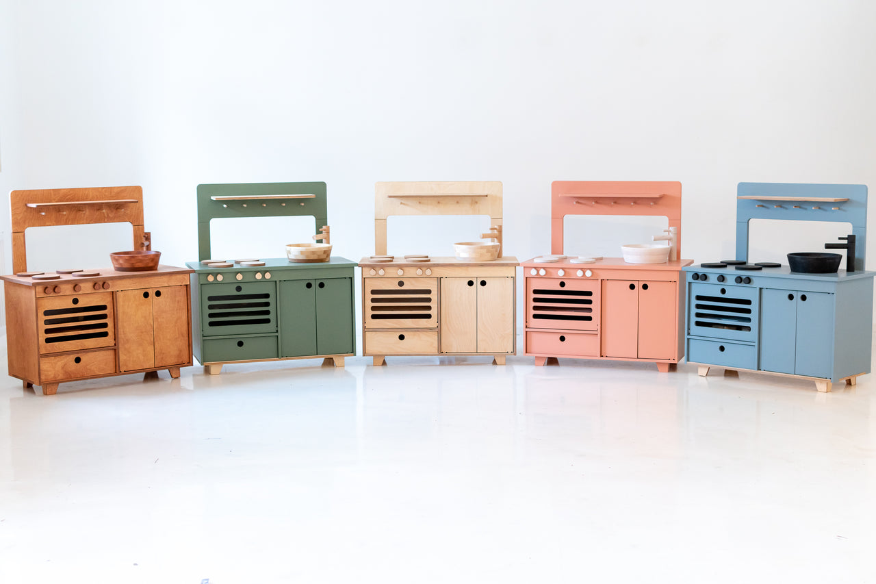 Dusty Green Wooden Play Kitchen - MIDMINI - Plywood Furniture