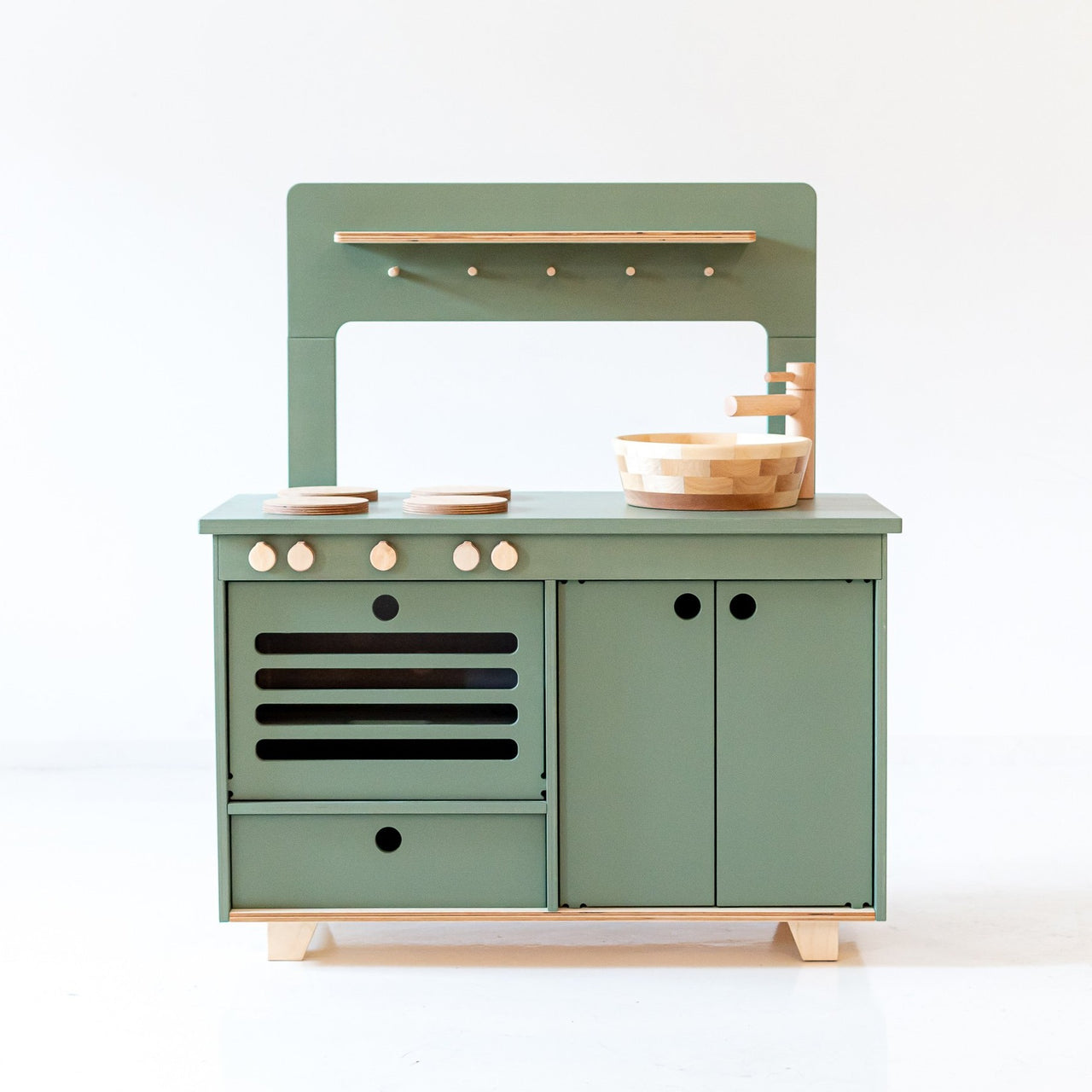 Dusty Green Wooden Play Kitchen - MIDMINI - Plywood Furniture