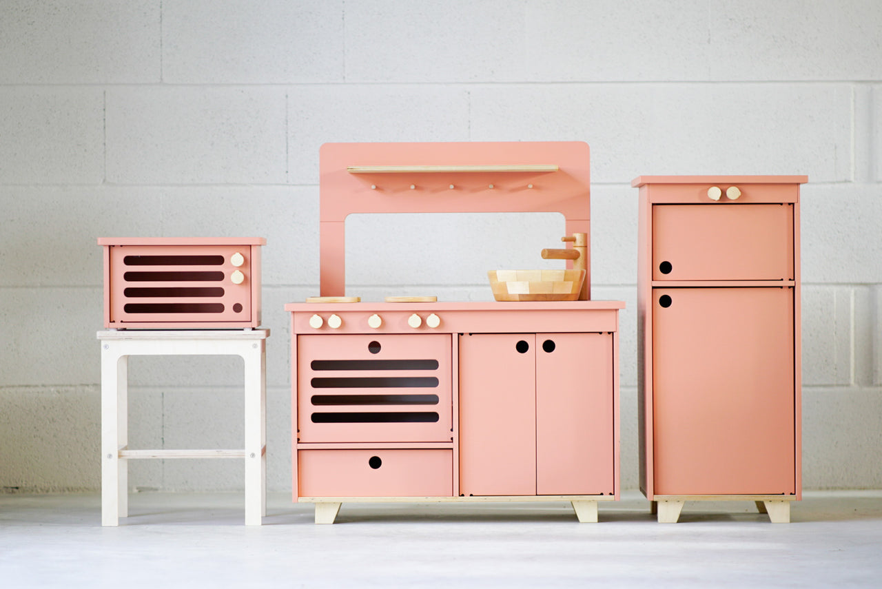 Handcrafted Wooden Play Kitchen - Dusty Pink - MIDMINI - Plywood Furniture
