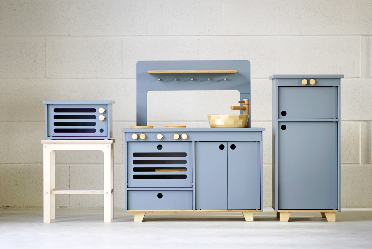 Dusty Blue Wooden Play Kitchen - MIDMINI - Plywood Furniture